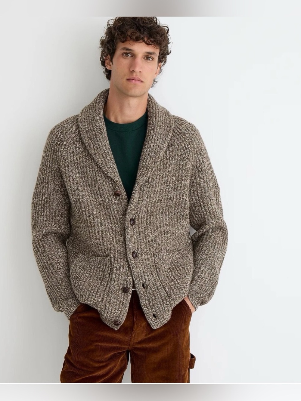 J.Crew Rugged Merino Wool Blend Shawl Collar Cardigan Men’s Large Brown